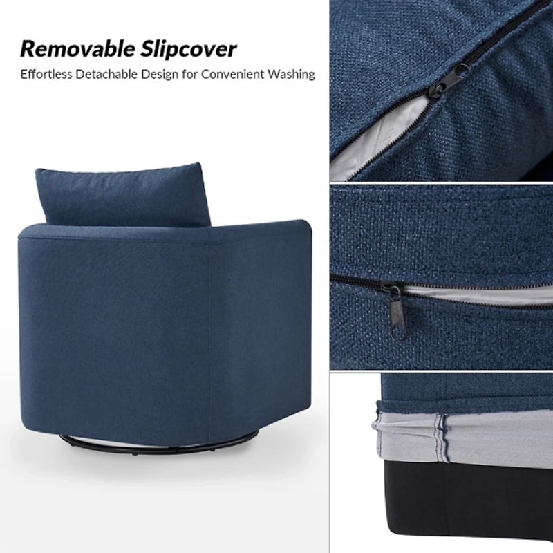 Navy Upholstered Vasser Slipcover Swivel Chair