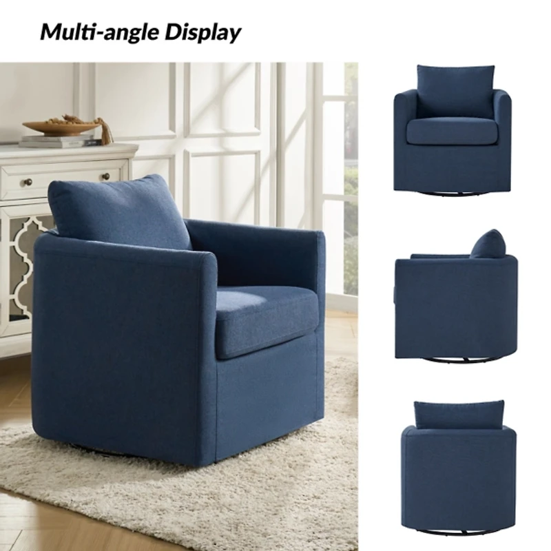 Navy Upholstered Vasser Slipcover Swivel Chair