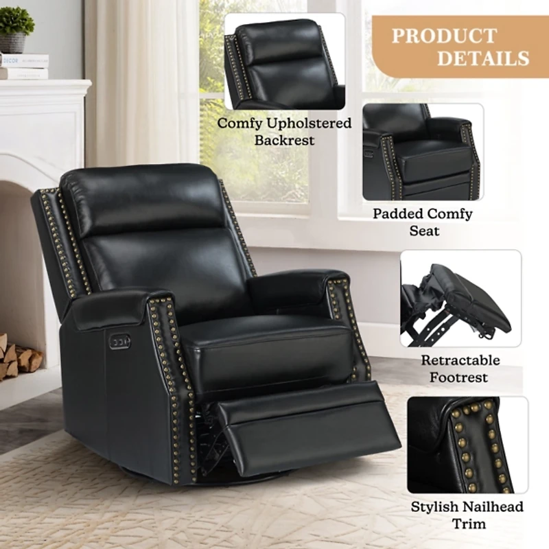 Johanna Black Leather Swivel Power Recliner