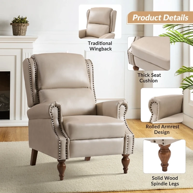 Rosalie Beige Faux Leather Manual Recliner