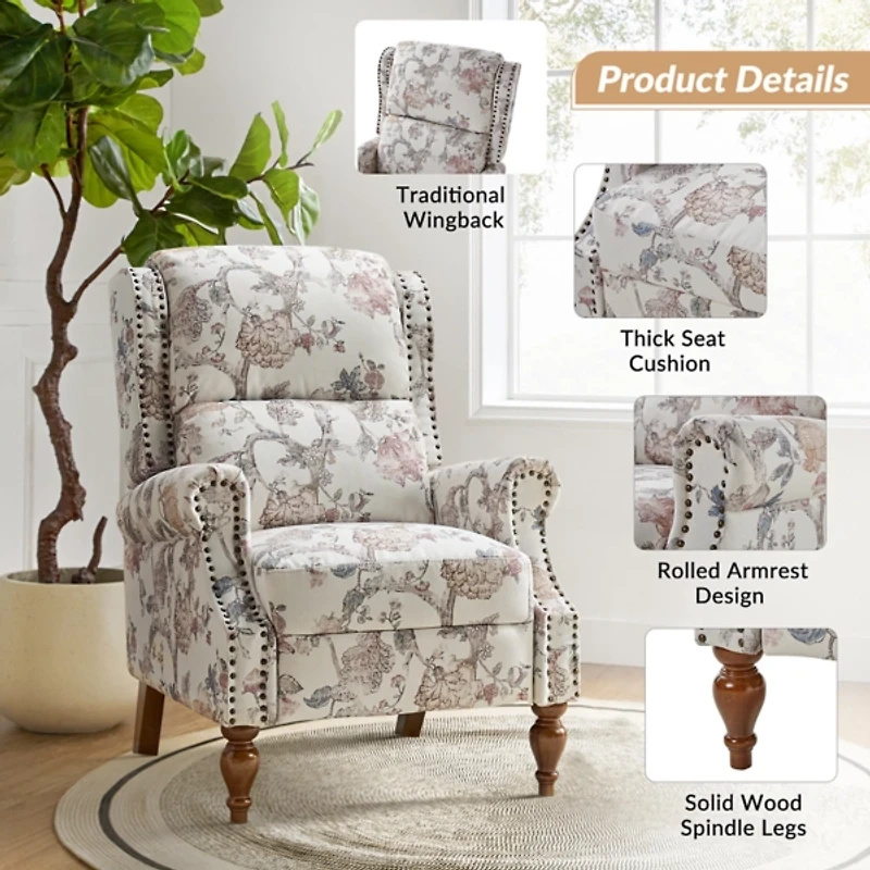 Rosalie Floral Upholstered Manual Recliner
