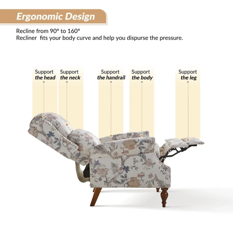 Rosalie Floral Upholstered Manual Recliner