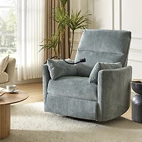 Gray Upholstered Archie Swivel Power Recliner