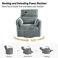 Gray Upholstered Archie Swivel Power Recliner