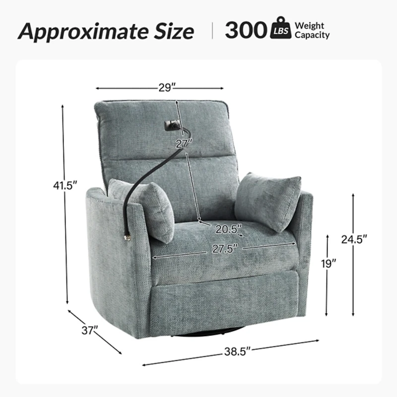 Gray Upholstered Archie Swivel Power Recliner