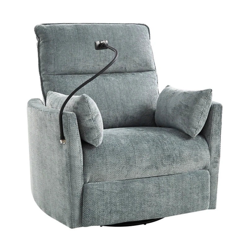Gray Upholstered Archie Swivel Power Recliner