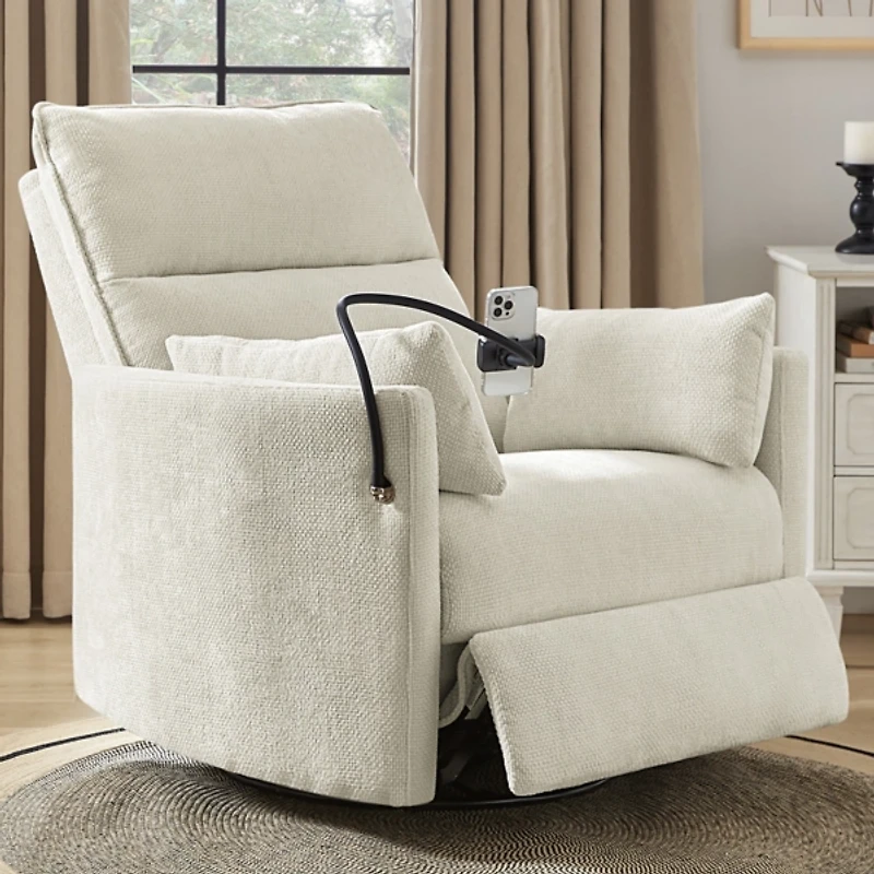 Ivory Upholstered Archie Swivel Power Recliner