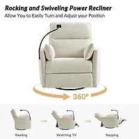 Ivory Upholstered Archie Swivel Power Recliner