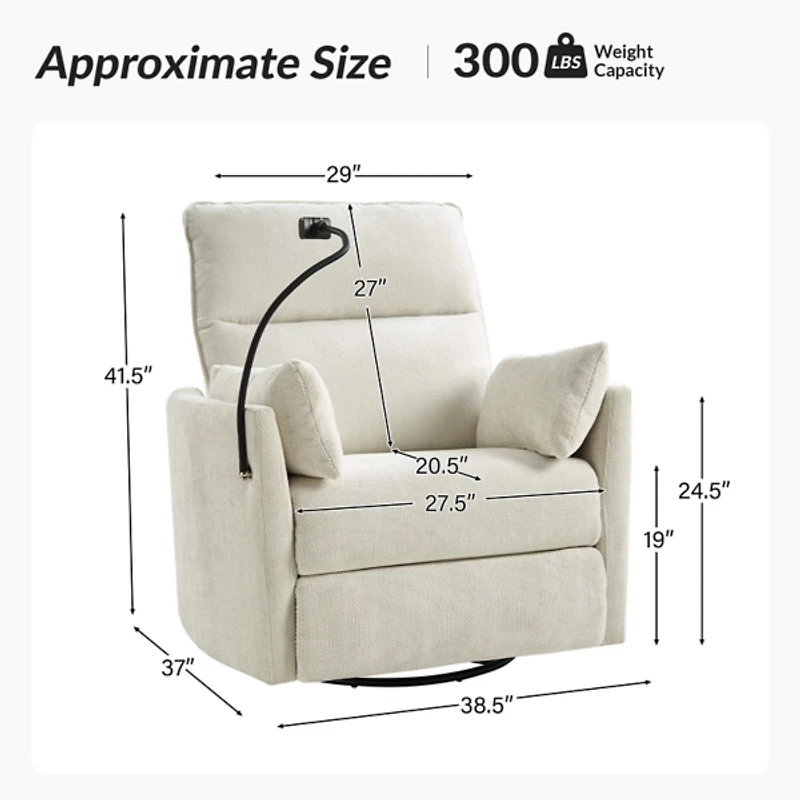 Ivory Upholstered Archie Swivel Power Recliner
