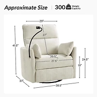 Ivory Upholstered Archie Swivel Power Recliner