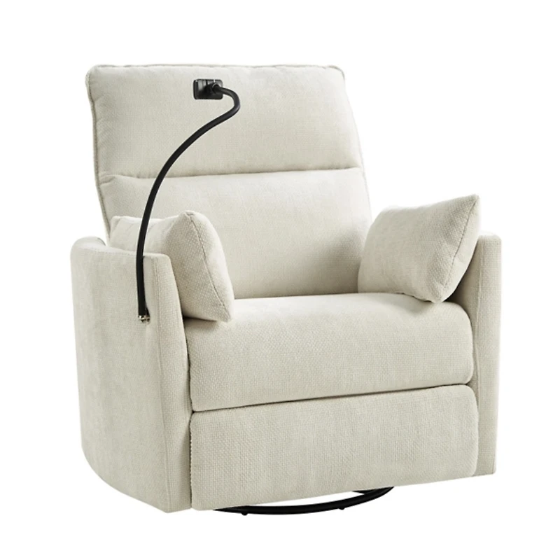 Ivory Upholstered Archie Swivel Power Recliner