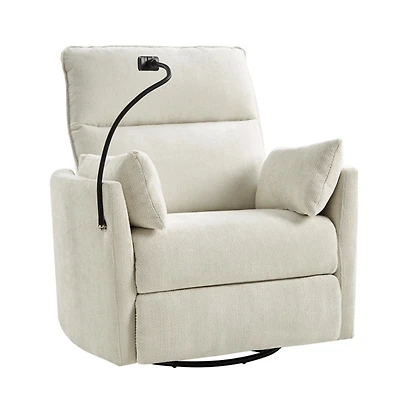 Ivory Upholstered Archie Swivel Power Recliner