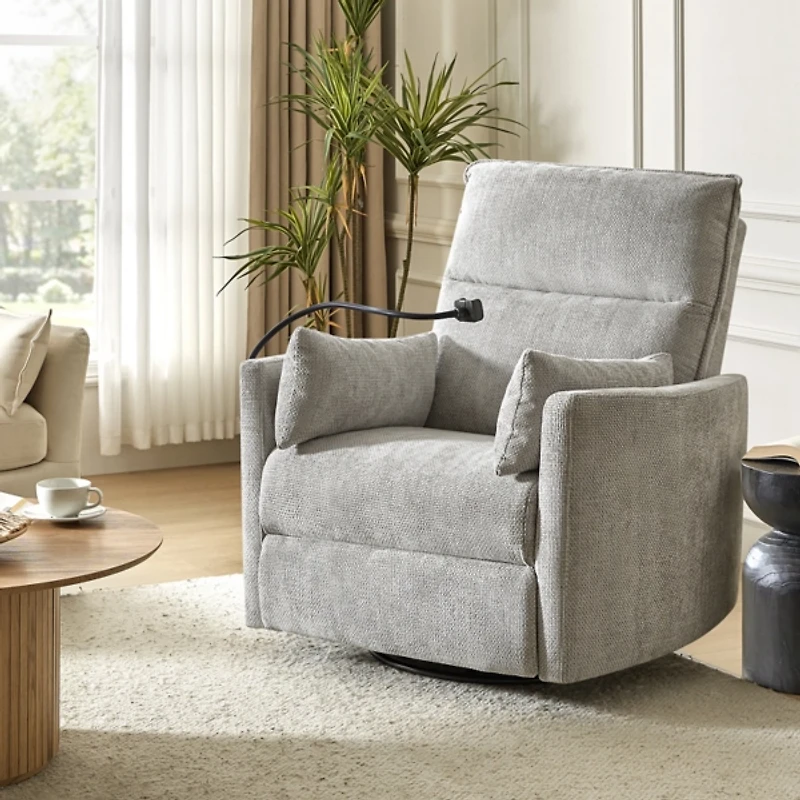 Light Upholstered Archie Swivel Power Recliner