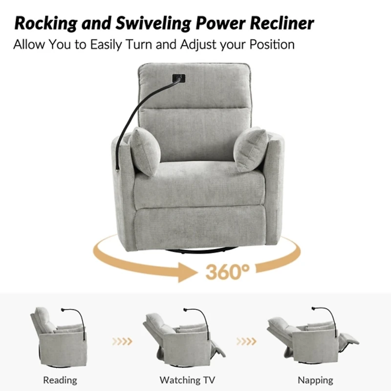 Light Upholstered Archie Swivel Power Recliner
