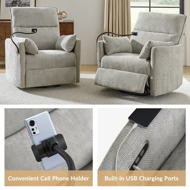 Light Upholstered Archie Swivel Power Recliner