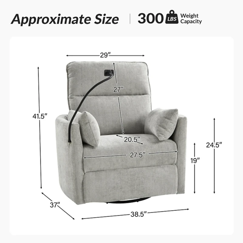 Light Upholstered Archie Swivel Power Recliner