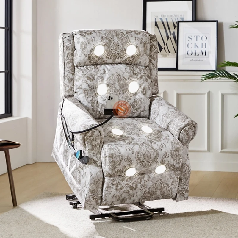 Damask Upholstered Billy Massage Power Recliner