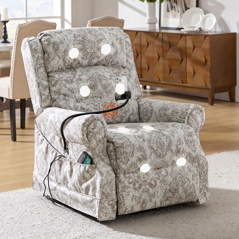 Damask Upholstered Billy Massage Power Recliner