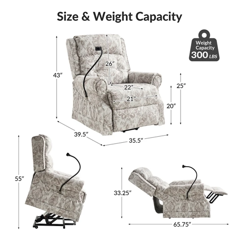 Damask Upholstered Billy Massage Power Recliner