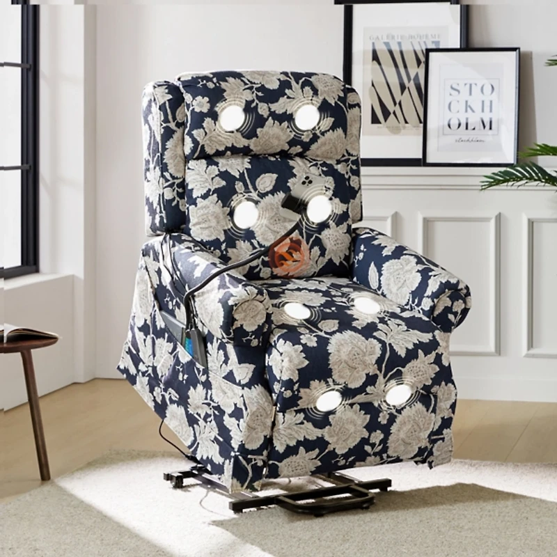 Floral Upholstered Billy Massage Power Recliner
