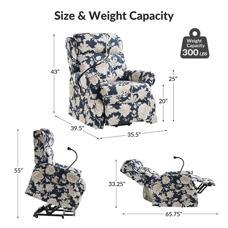Floral Upholstered Billy Massage Power Recliner