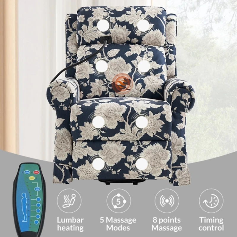 Floral Upholstered Billy Massage Power Recliner
