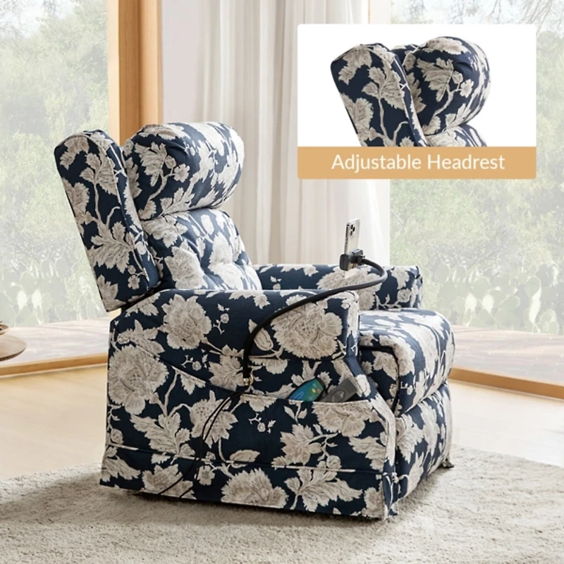 Floral Upholstered Billy Massage Power Recliner