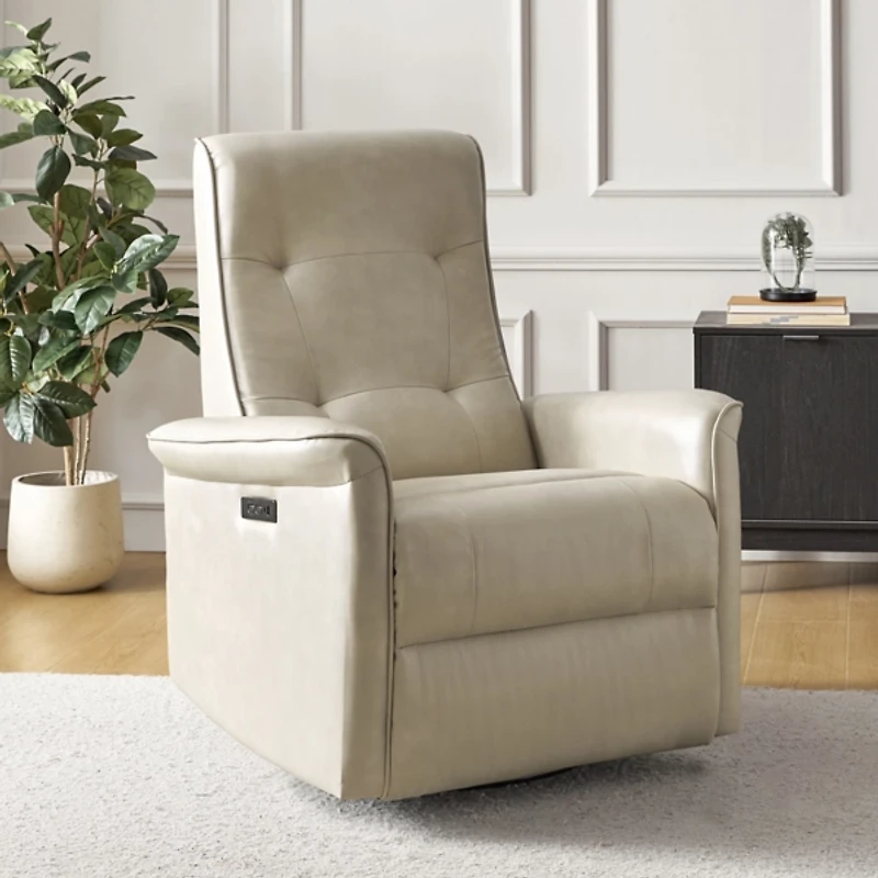 Val Beige Faux Leather Swivel Power Recliner