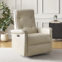 Val Beige Faux Leather Swivel Power Recliner