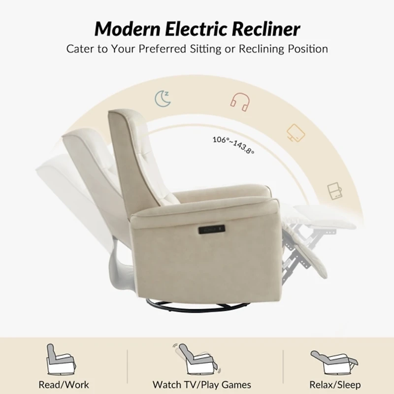 Val Beige Faux Leather Swivel Power Recliner