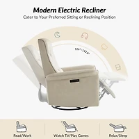 Val Beige Faux Leather Swivel Power Recliner