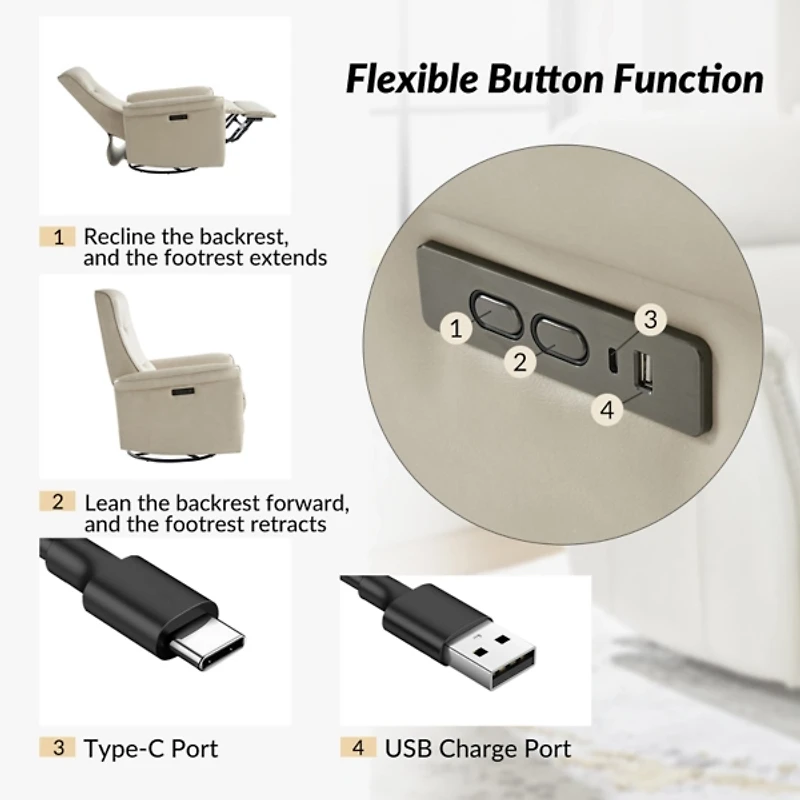 Val Beige Faux Leather Swivel Power Recliner