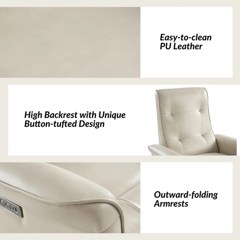 Val Beige Faux Leather Swivel Power Recliner