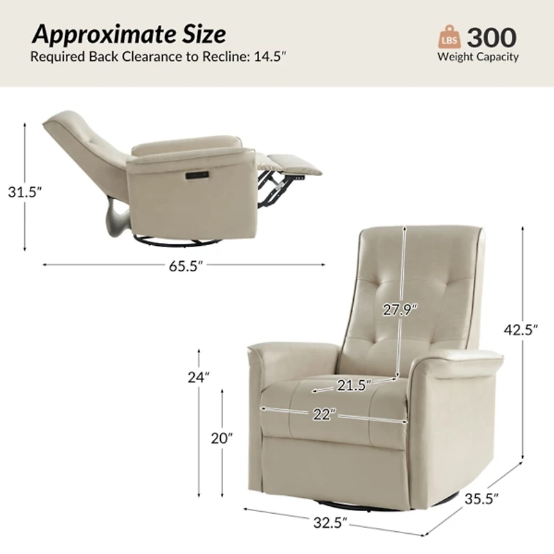 Val Beige Faux Leather Swivel Power Recliner