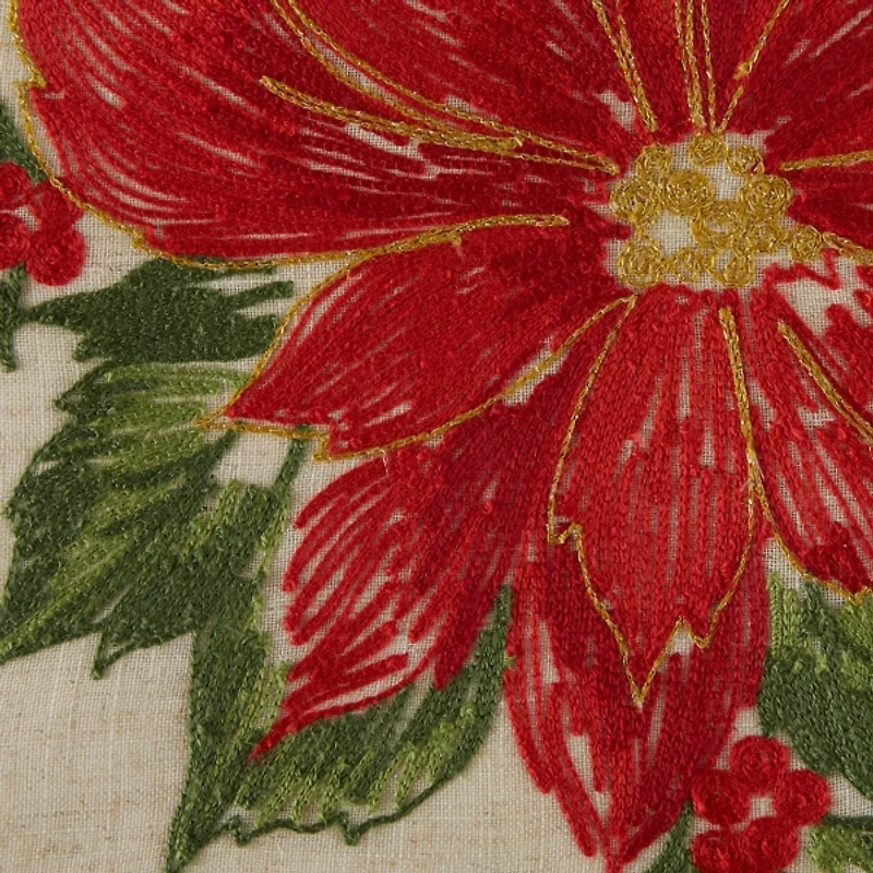 Embroidered Holly Poinsettia Table Runner