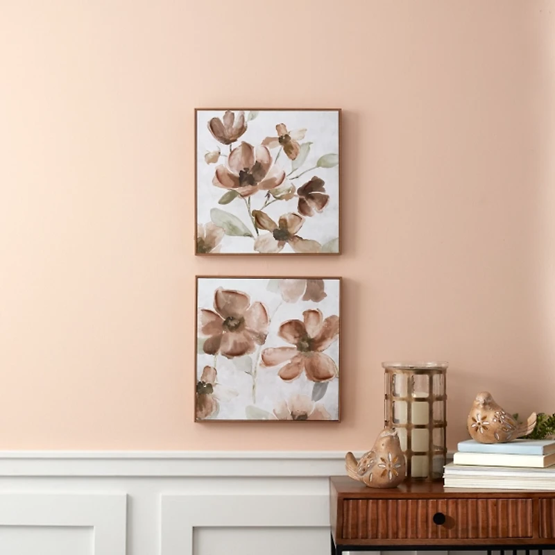 Beige Floral Framed Art Prints, Set of 2
