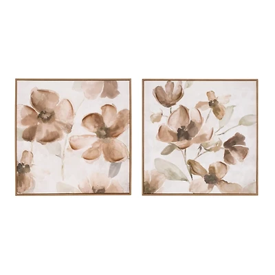 Beige Floral Framed Art Prints, Set of 2
