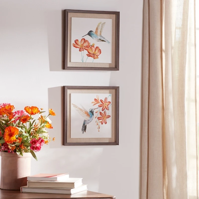 Orange Hummingbird Framed Art Print, Set of 2