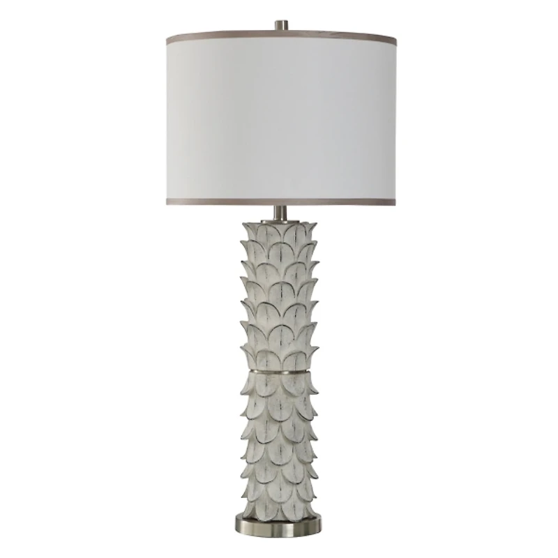 White and Silver Carved Tallulah Buffet Lamp