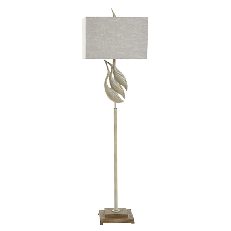 Whitewashed Carved Egrets Floor Lamp