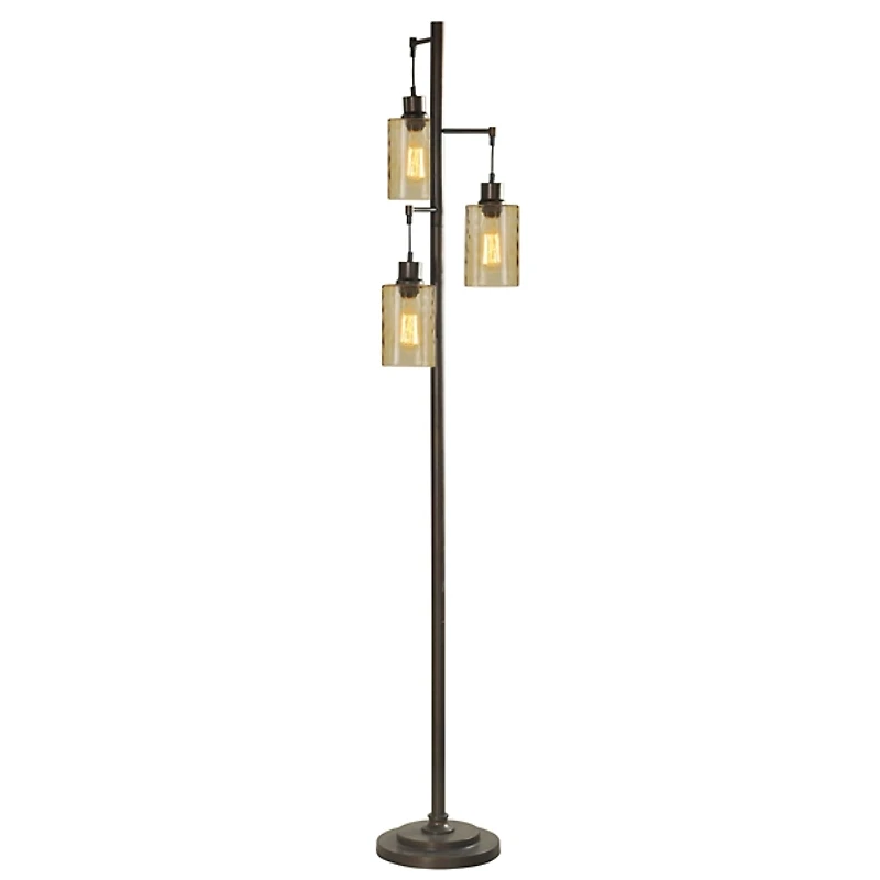 Metal Robert Floor Lamp with Amber Glass Pendants