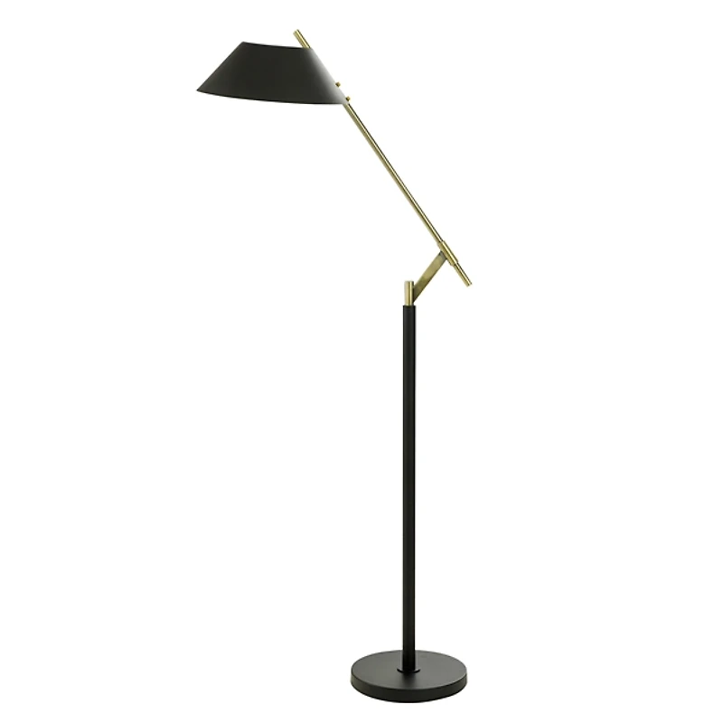Black Metal & Brass Angled Arm Task Floor Lamp