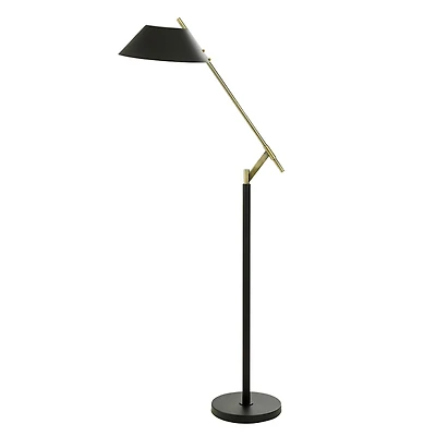 Black Metal & Brass Angled Arm Task Floor Lamp