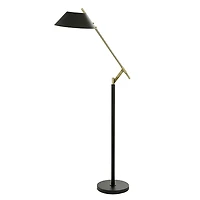 Black Metal & Brass Angled Arm Task Floor Lamp