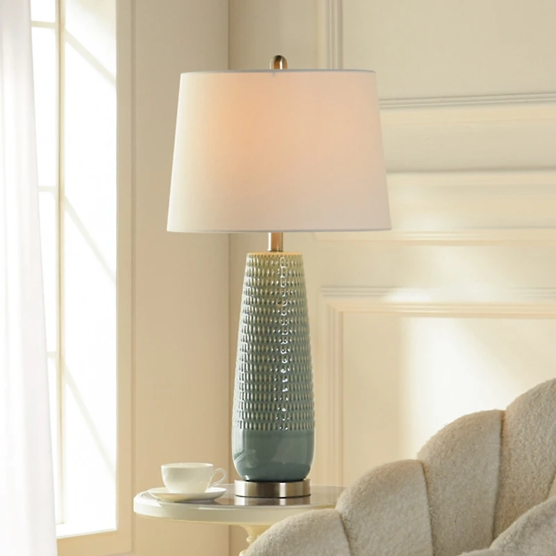 Sage Green Ceramic Dimpled Table Lamp