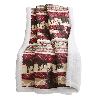 Red and Brown Holiday Lodge Sherpa Throw