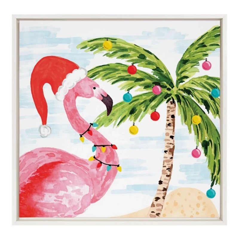 Holiday Flamingo Framed Canvas Art Print