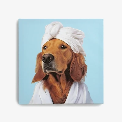 Golden Retriever in Bath Robe Canvas Art Print