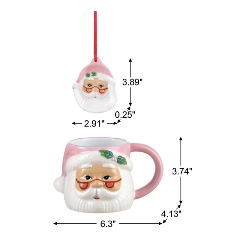 Pink Santa 2-pc. Mug and Ornament Set