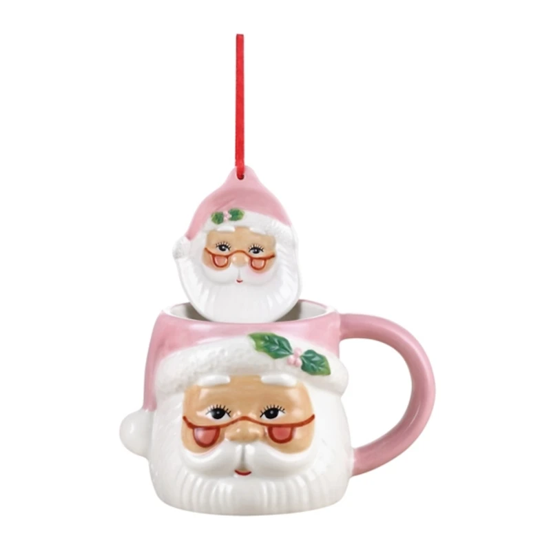 Pink Santa 2-pc. Mug and Ornament Set